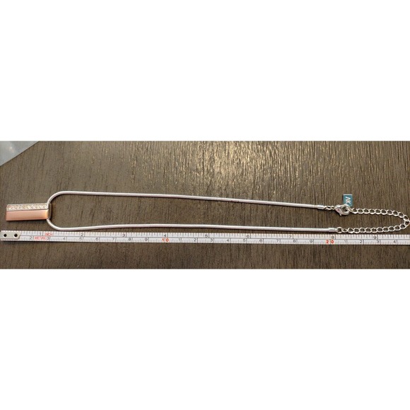 VINTAGE "AK" ANN KLINE SILVERTONE NECKLACE WITH RHINESTONE DROP BAR PENDANT - Picture 4 of 5